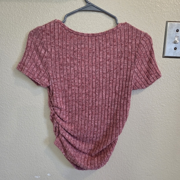 Shein Frenchy Square Neck Ruched short sleeve Ribbed Cropped Red Tshirt Sz Small - Picture 4 of 7